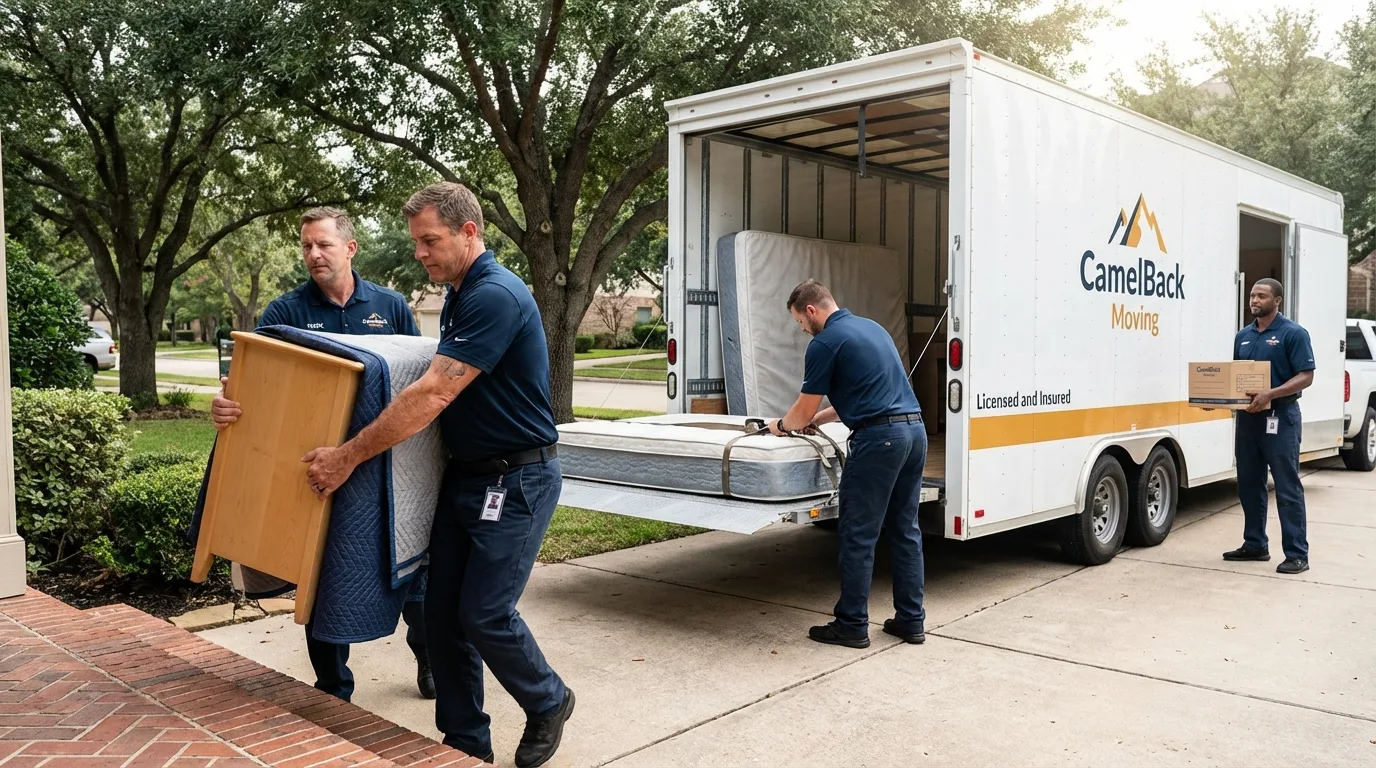 Crew loading residential truck for cross-state move from Meadow Vista, CA